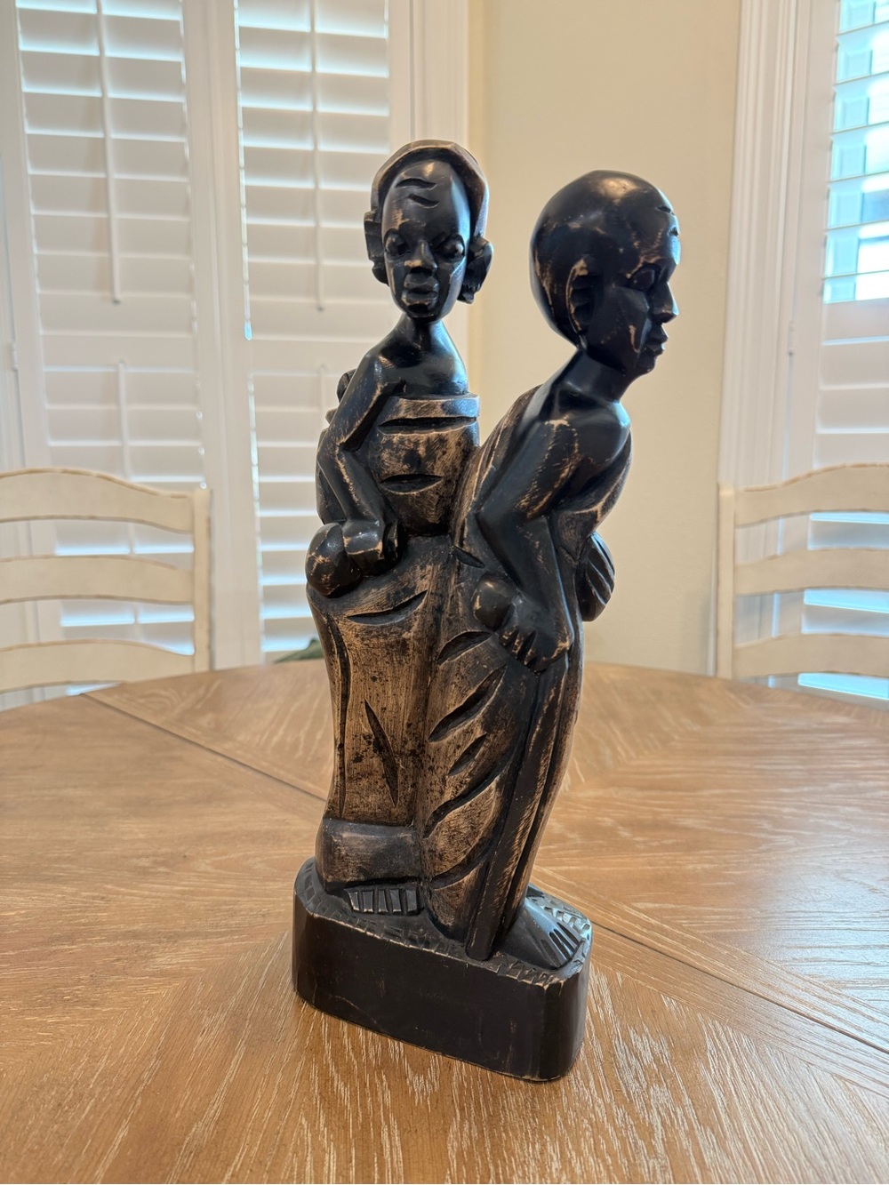 Hand-Carved Wooden African Figurine - Two Figures